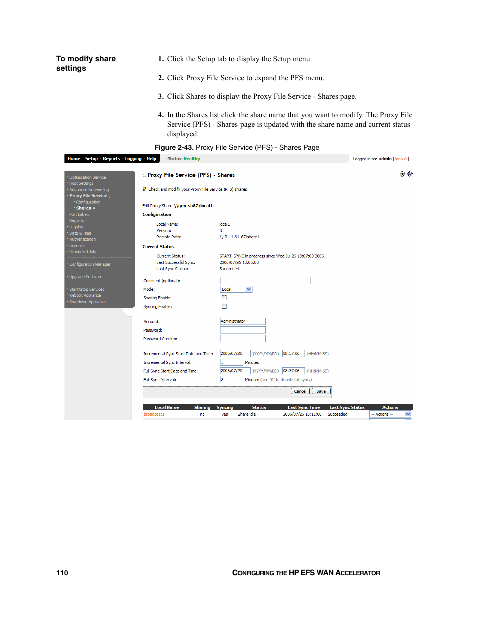 HP StorageWorks Enterprise File Services WAN Accelerator User Manual | Page 110 / 232