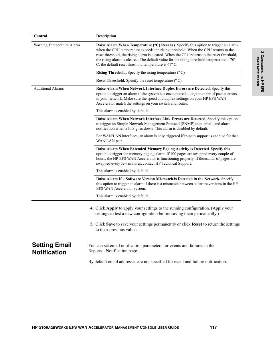 Setting email notification | HP StorageWorks Enterprise File Services WAN Accelerator User Manual | Page 117 / 232