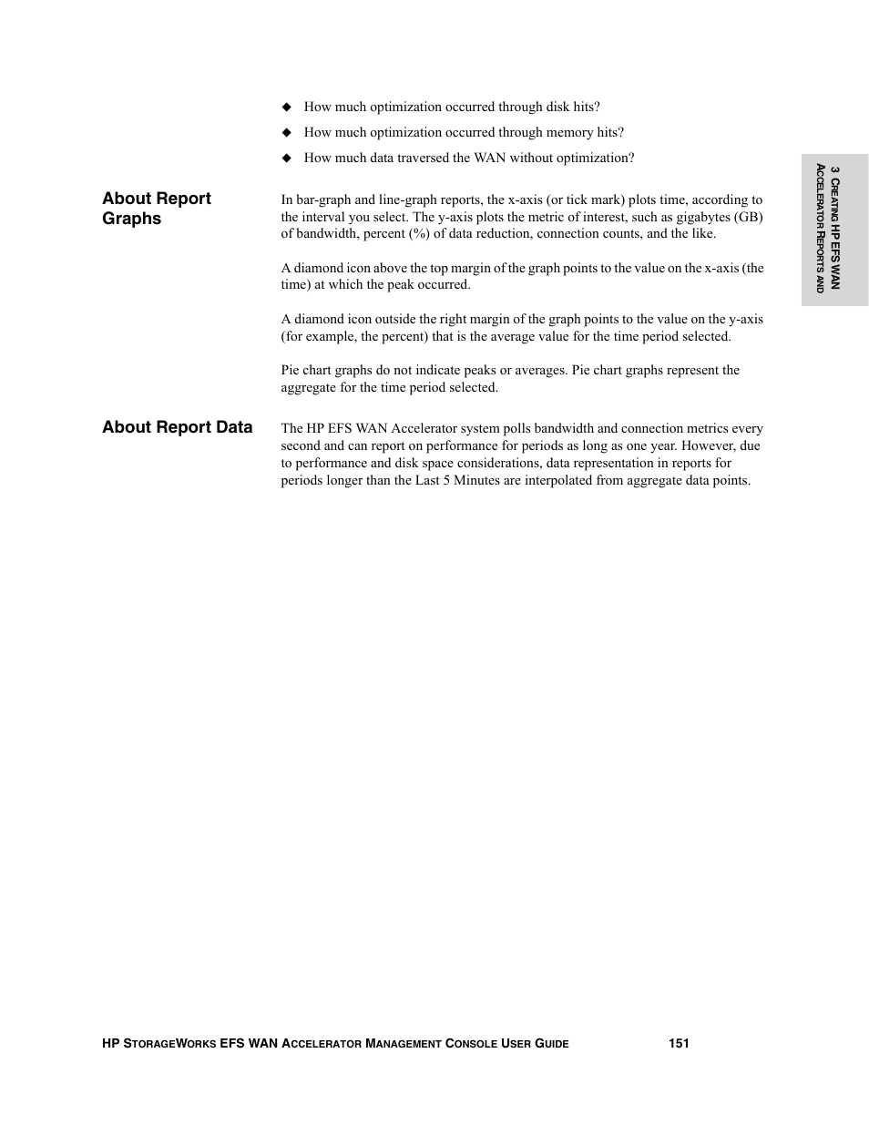 About report graphs, About report data | HP StorageWorks Enterprise File Services WAN Accelerator User Manual | Page 151 / 232