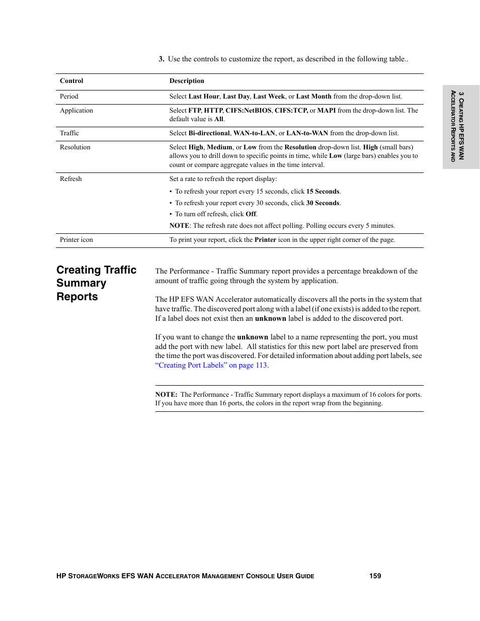 Creating traffic summary reports | HP StorageWorks Enterprise File Services WAN Accelerator User Manual | Page 159 / 232