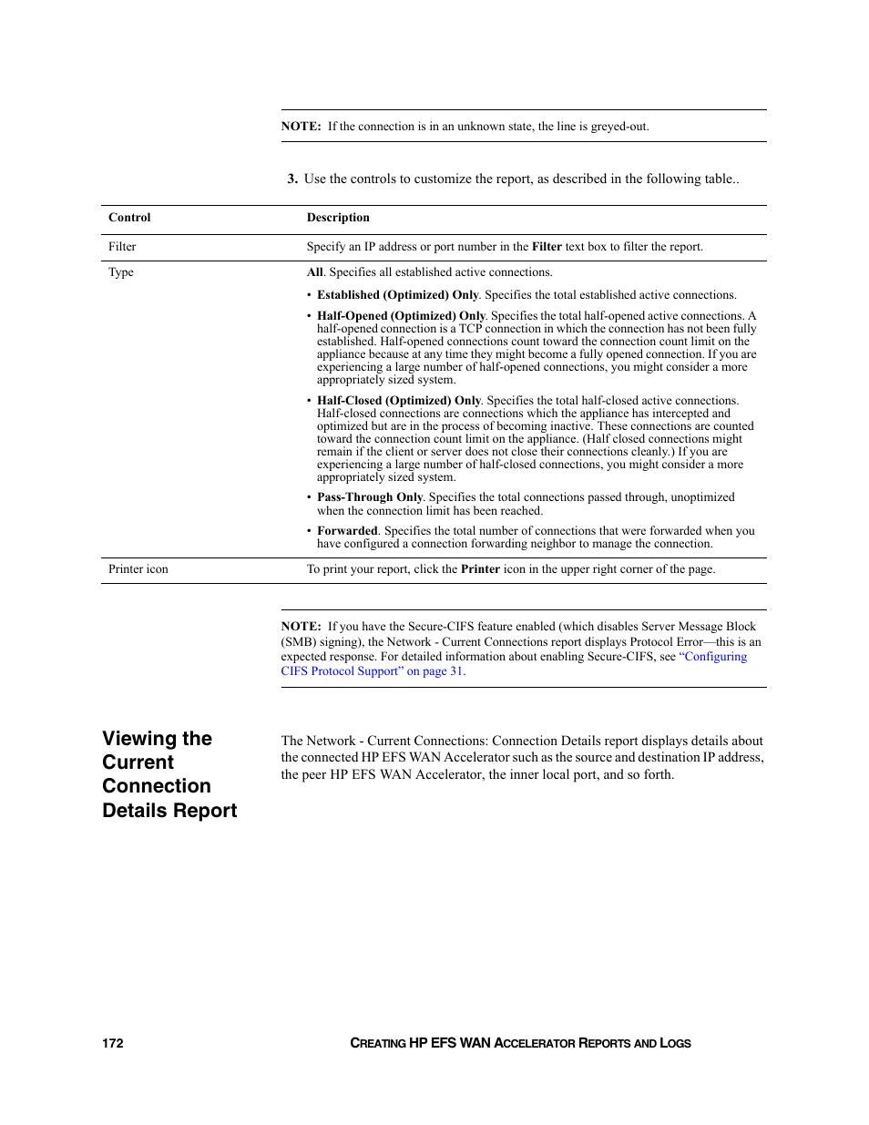 Viewing the current connection details report | HP StorageWorks Enterprise File Services WAN Accelerator User Manual | Page 172 / 232