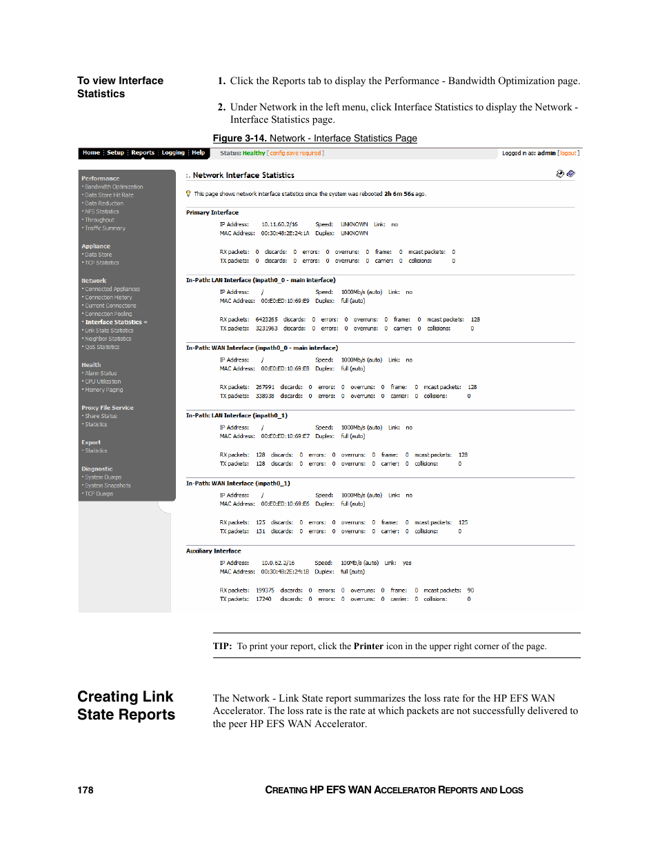 Creating link state reports | HP StorageWorks Enterprise File Services WAN Accelerator User Manual | Page 178 / 232