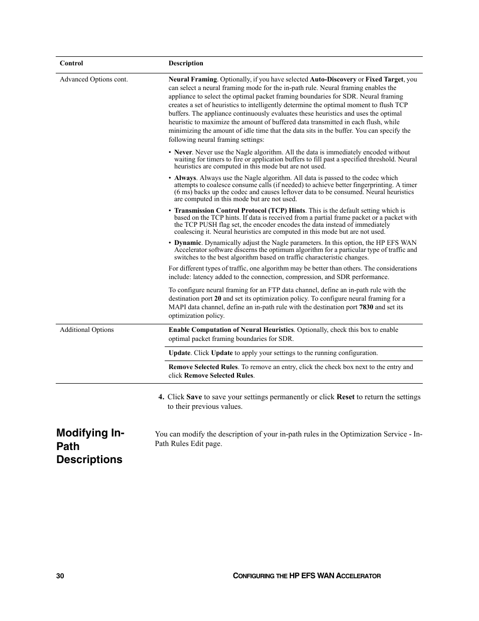 Modifying in- path descriptions, Modifying in-path descriptions | HP StorageWorks Enterprise File Services WAN Accelerator User Manual | Page 30 / 232