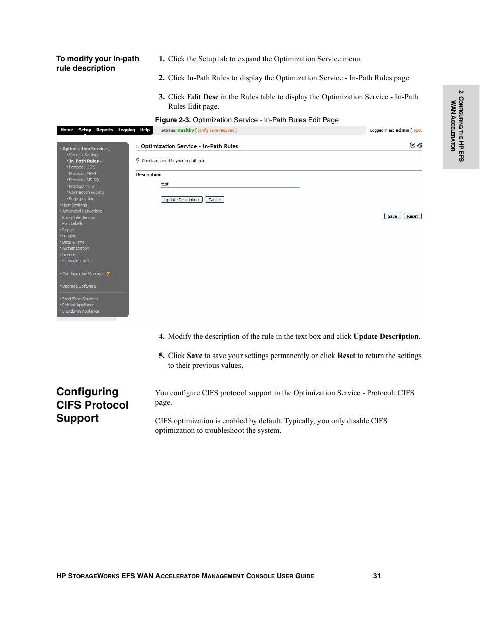 Configuring cifs protocol support | HP StorageWorks Enterprise File Services WAN Accelerator User Manual | Page 31 / 232