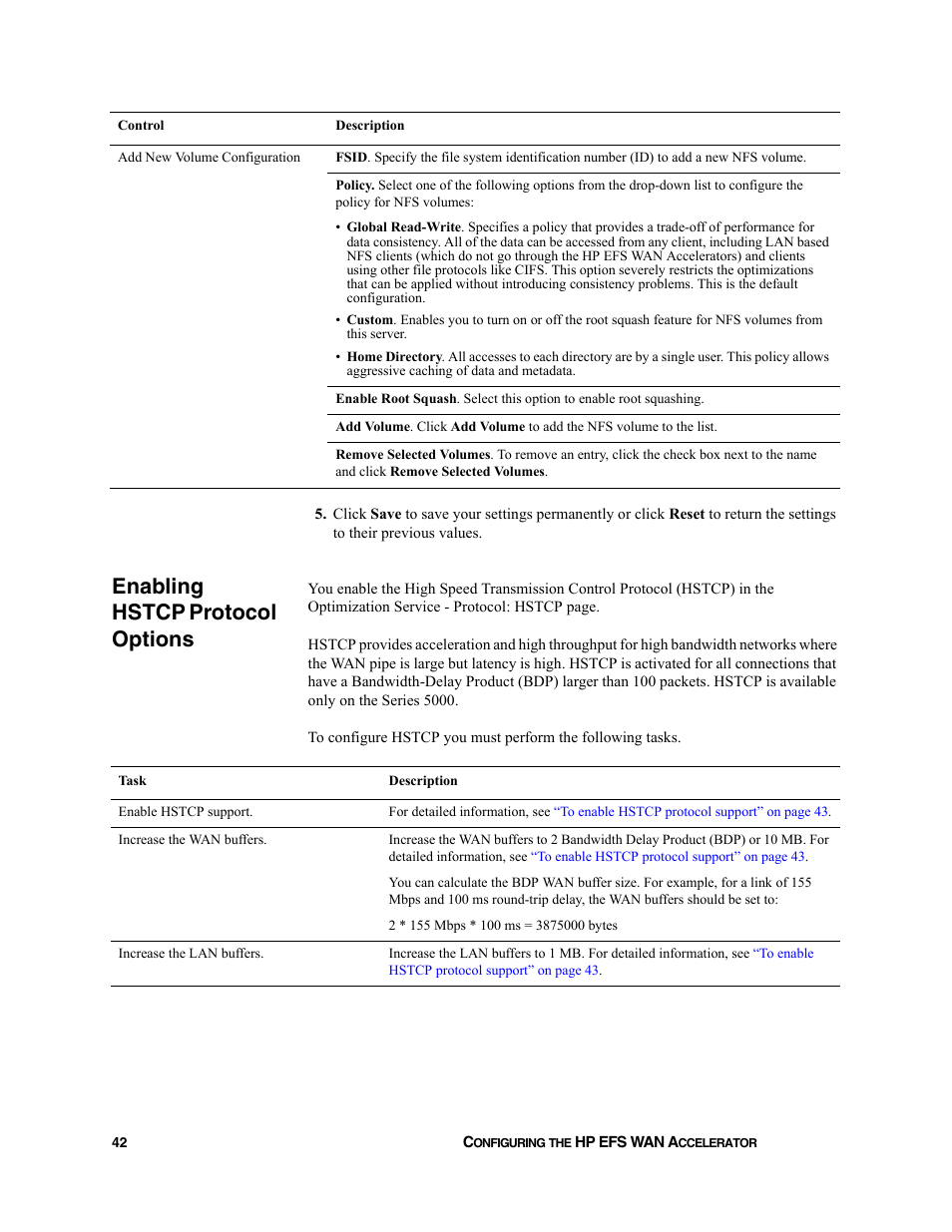 Enabling hstcp protocol options | HP StorageWorks Enterprise File Services WAN Accelerator User Manual | Page 42 / 232