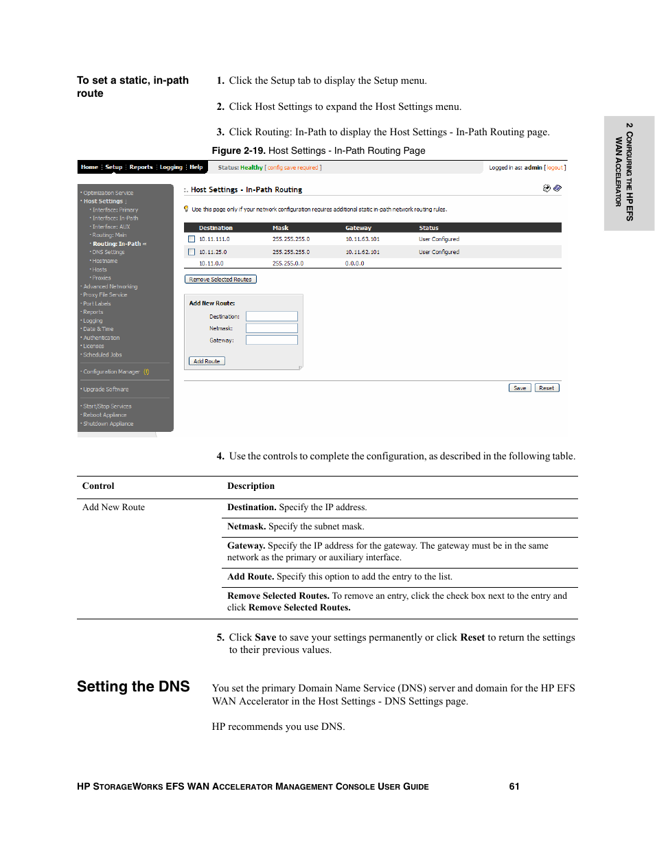 Setting the dns | HP StorageWorks Enterprise File Services WAN Accelerator User Manual | Page 61 / 232