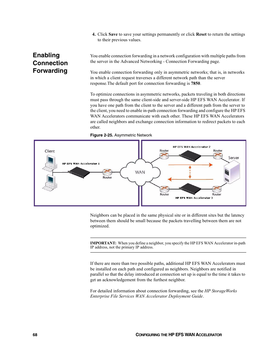 Enabling connection forwarding, Or the | HP StorageWorks Enterprise File Services WAN Accelerator User Manual | Page 68 / 232