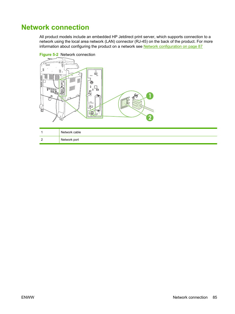 Network connection | HP Color LaserJet CM6030CM6040 Multifunction Printer series User Manual | Page 101 / 338