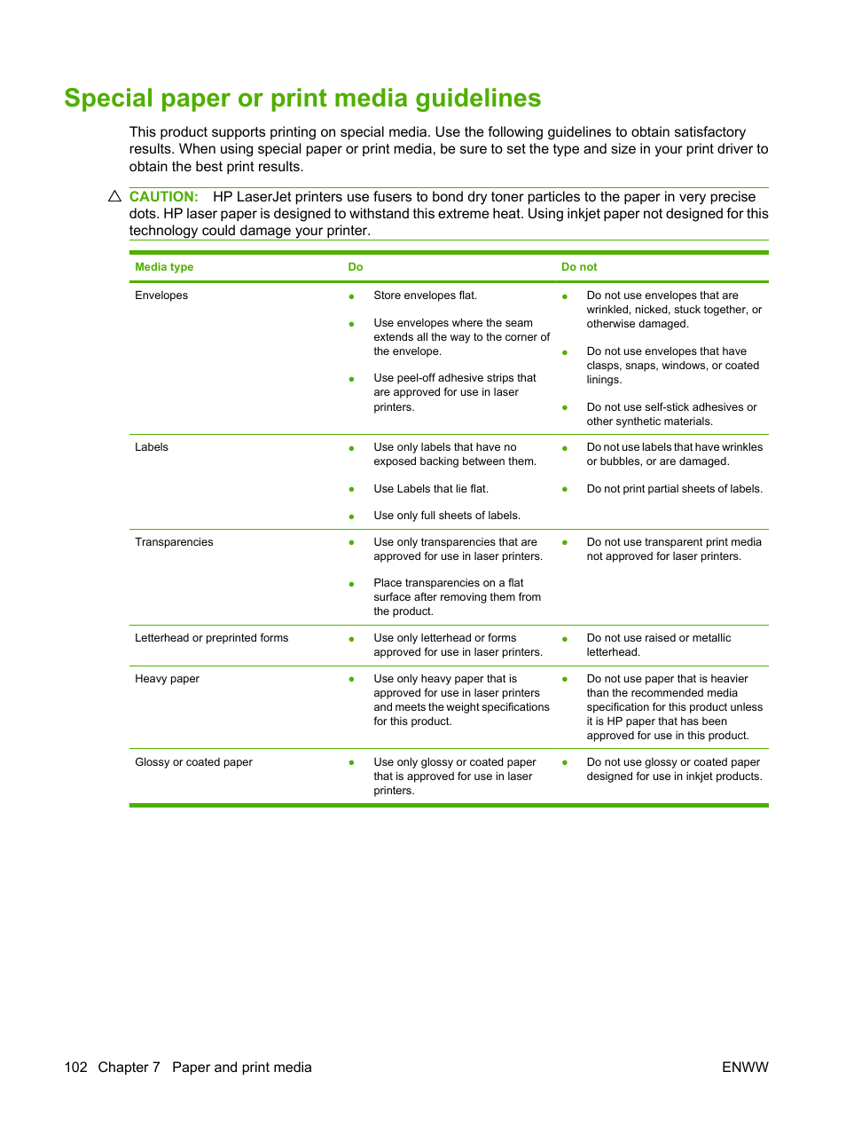 Special paper or print media guidelines | HP Color LaserJet CM6030CM6040 Multifunction Printer series User Manual | Page 118 / 338