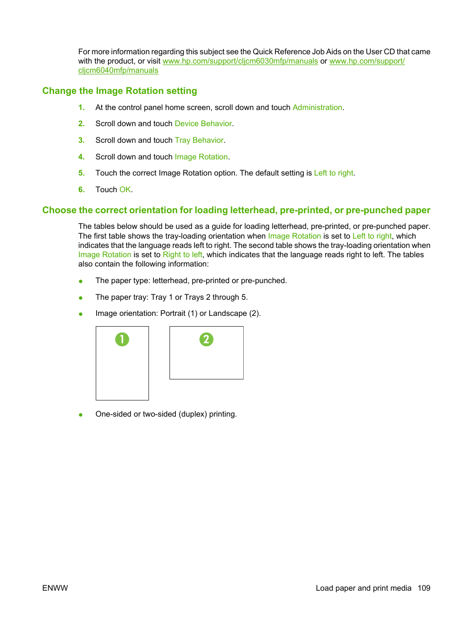 Change the image rotation setting | HP Color LaserJet CM6030CM6040 Multifunction Printer series User Manual | Page 125 / 338