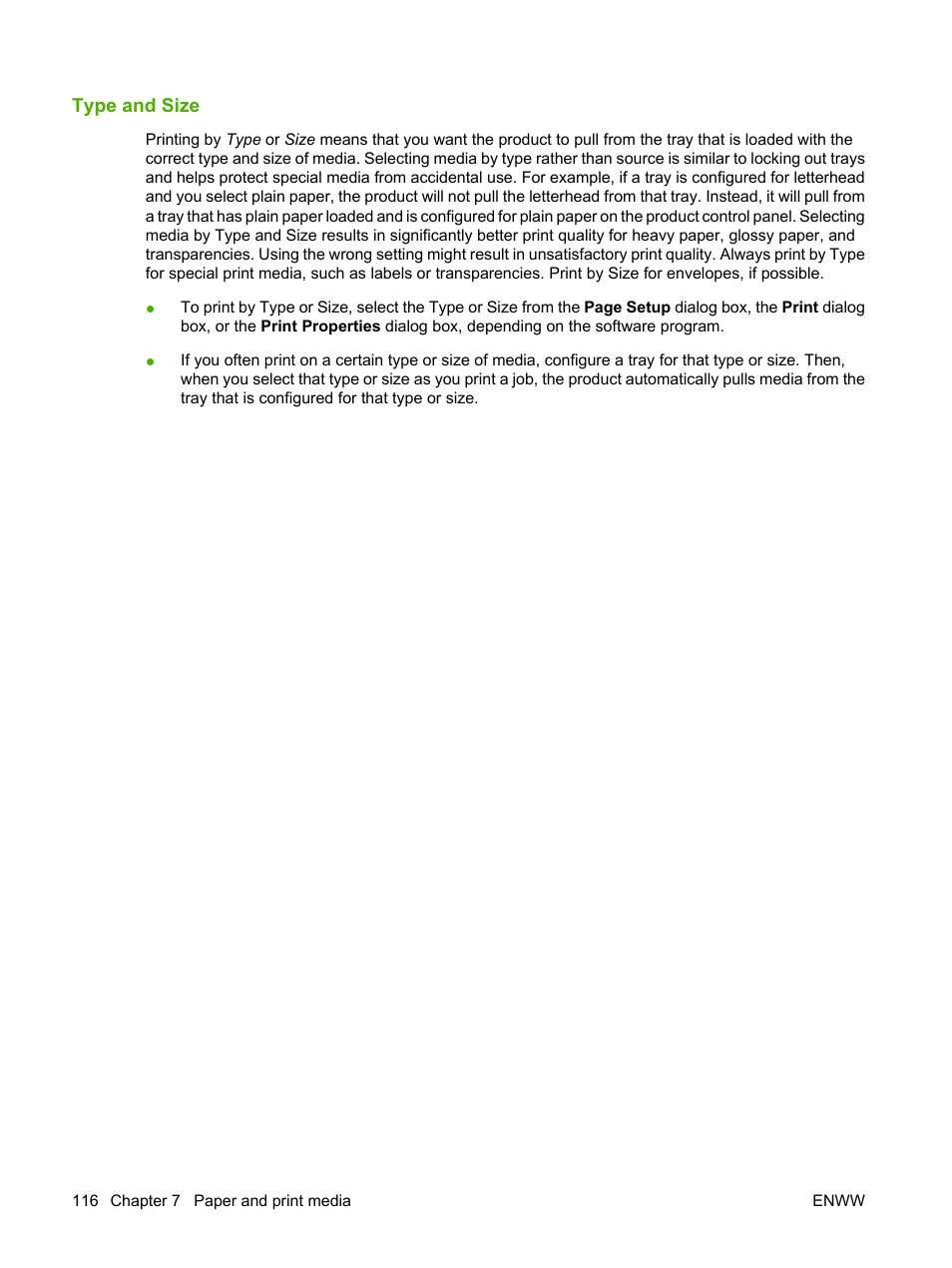 Type and size | HP Color LaserJet CM6030CM6040 Multifunction Printer series User Manual | Page 132 / 338