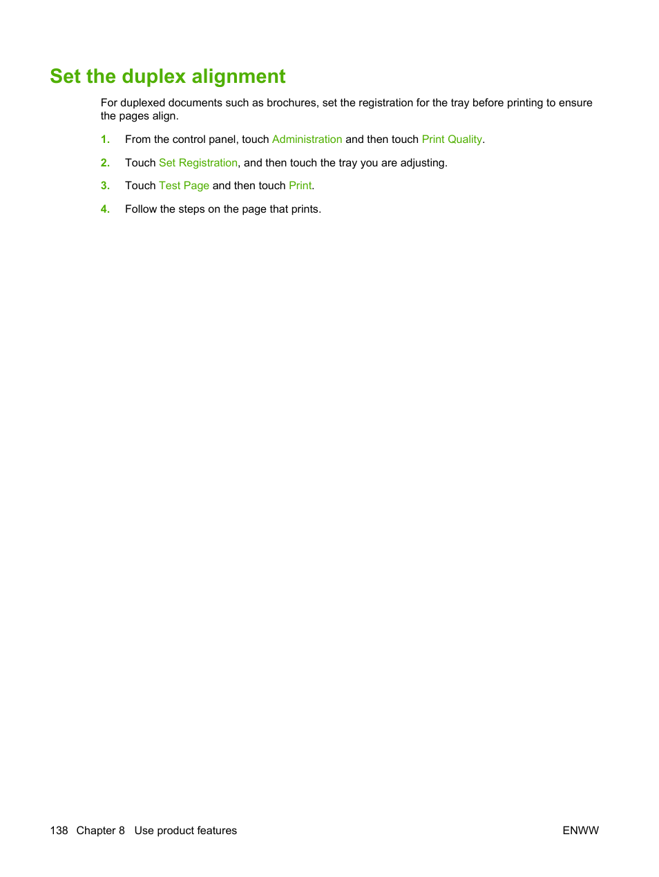 Set the duplex alignment | HP Color LaserJet CM6030CM6040 Multifunction Printer series User Manual | Page 154 / 338