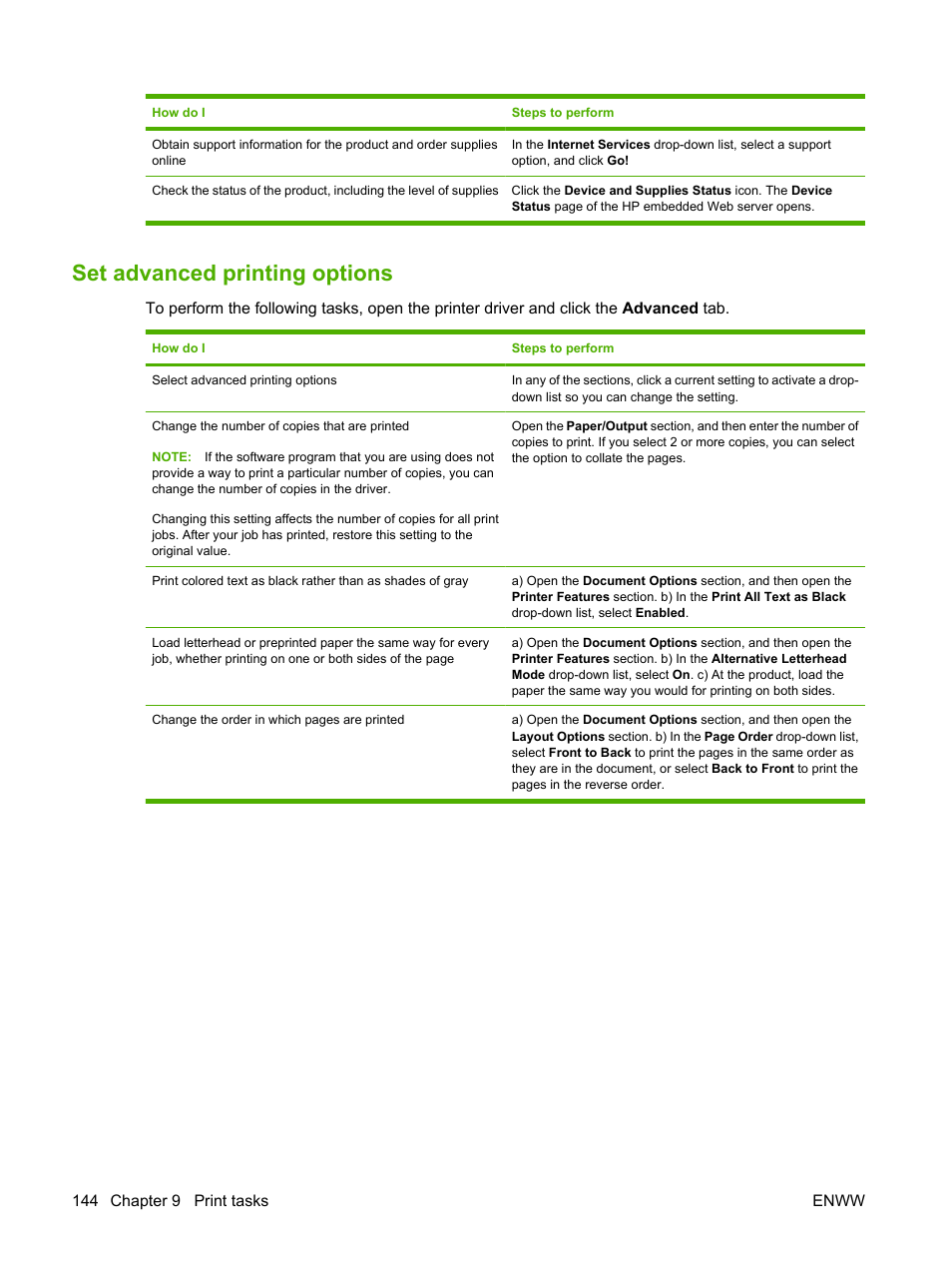 Set advanced printing options | HP Color LaserJet CM6030CM6040 Multifunction Printer series User Manual | Page 160 / 338
