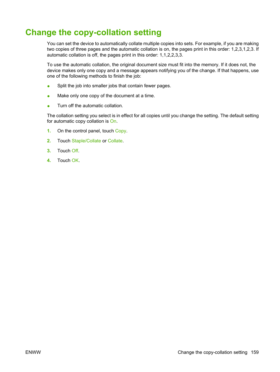 Change the copy-collation setting | HP Color LaserJet CM6030CM6040 Multifunction Printer series User Manual | Page 175 / 338
