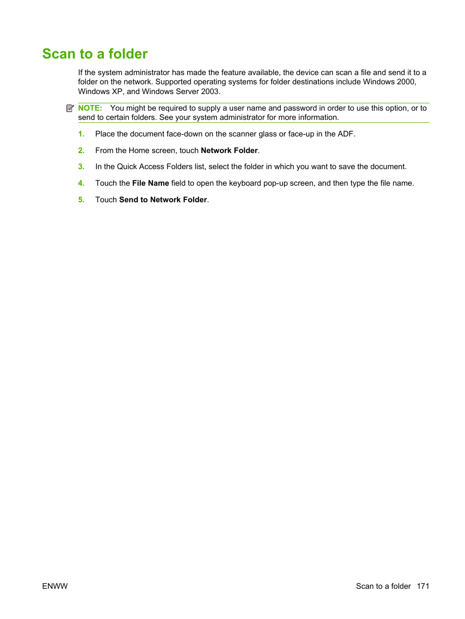 Scan to a folder | HP Color LaserJet CM6030CM6040 Multifunction Printer series User Manual | Page 187 / 338