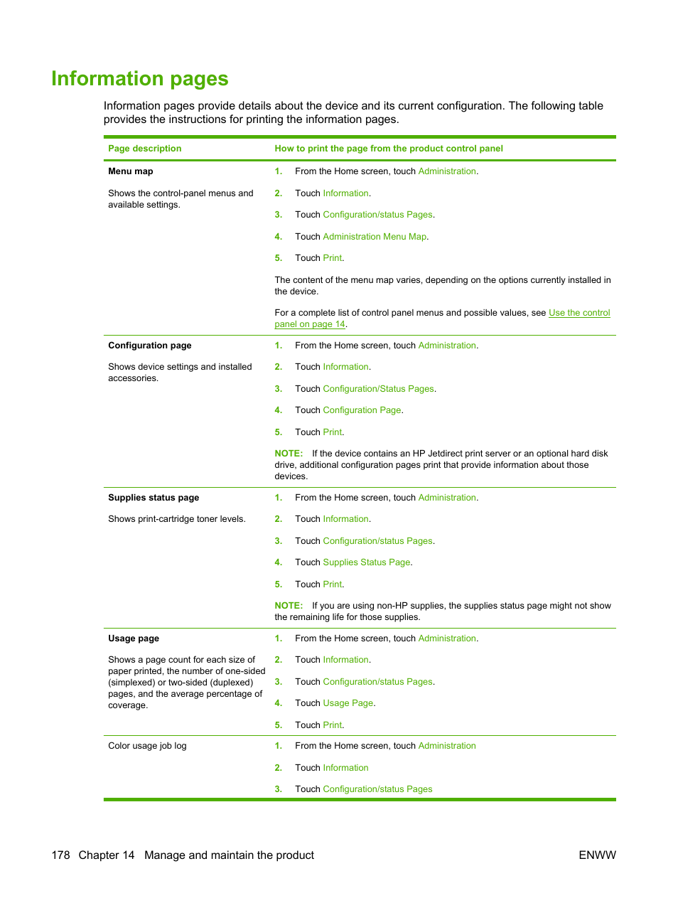 Information pages | HP Color LaserJet CM6030CM6040 Multifunction Printer series User Manual | Page 194 / 338