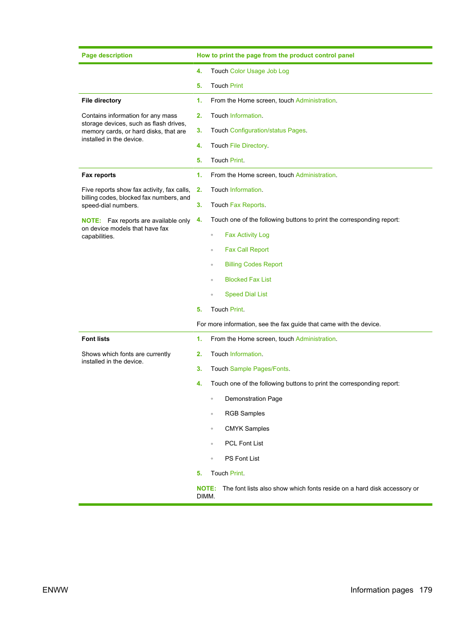 Enww information pages 179 | HP Color LaserJet CM6030CM6040 Multifunction Printer series User Manual | Page 195 / 338