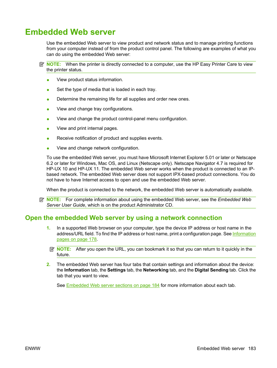 Embedded web server | HP Color LaserJet CM6030CM6040 Multifunction Printer series User Manual | Page 199 / 338
