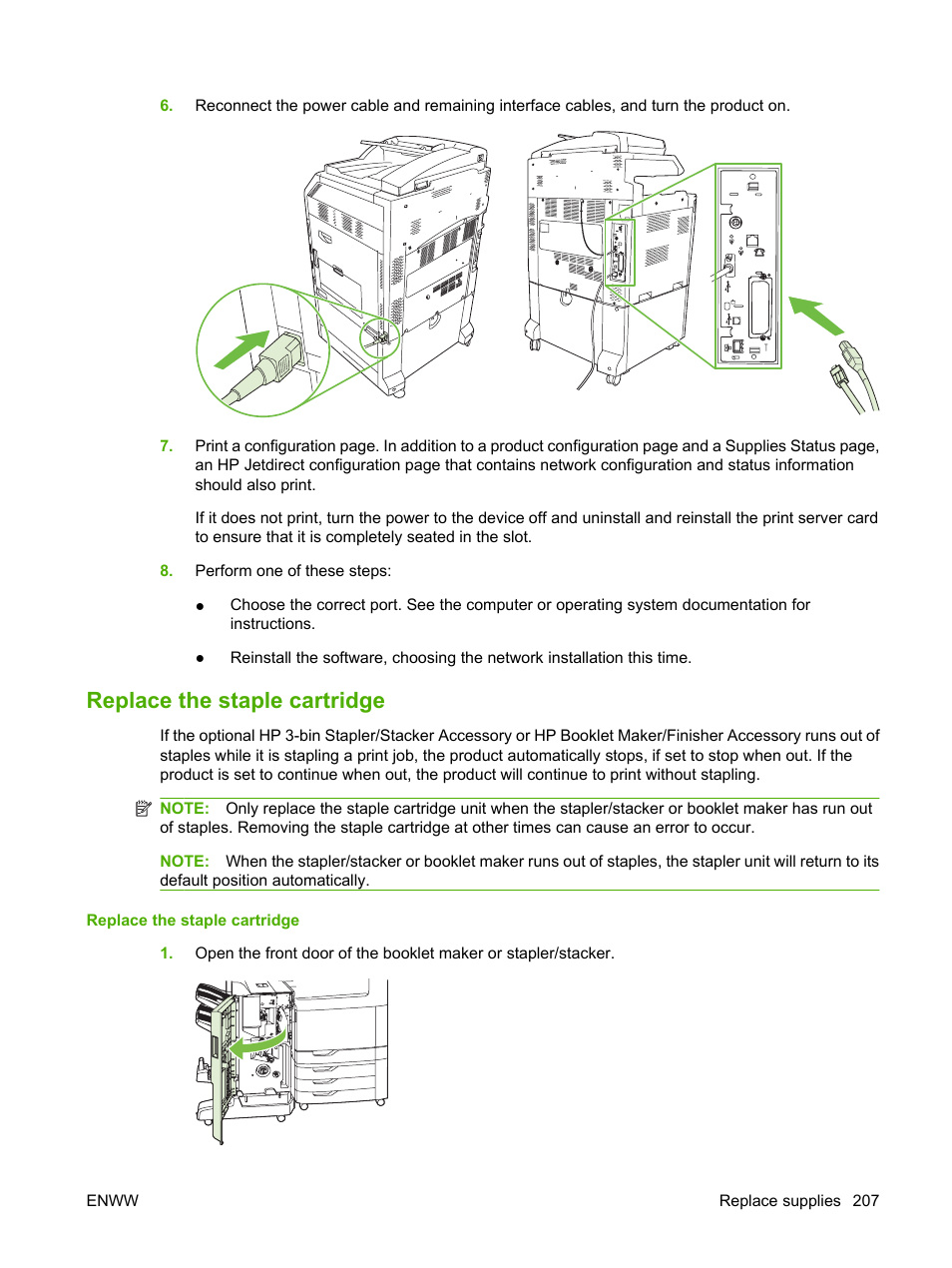 Replace the staple cartridge | HP Color LaserJet CM6030CM6040 Multifunction Printer series User Manual | Page 223 / 338