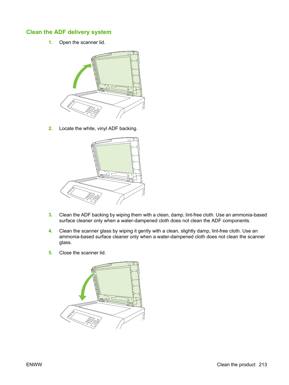Clean the adf delivery system | HP Color LaserJet CM6030CM6040 Multifunction Printer series User Manual | Page 229 / 338