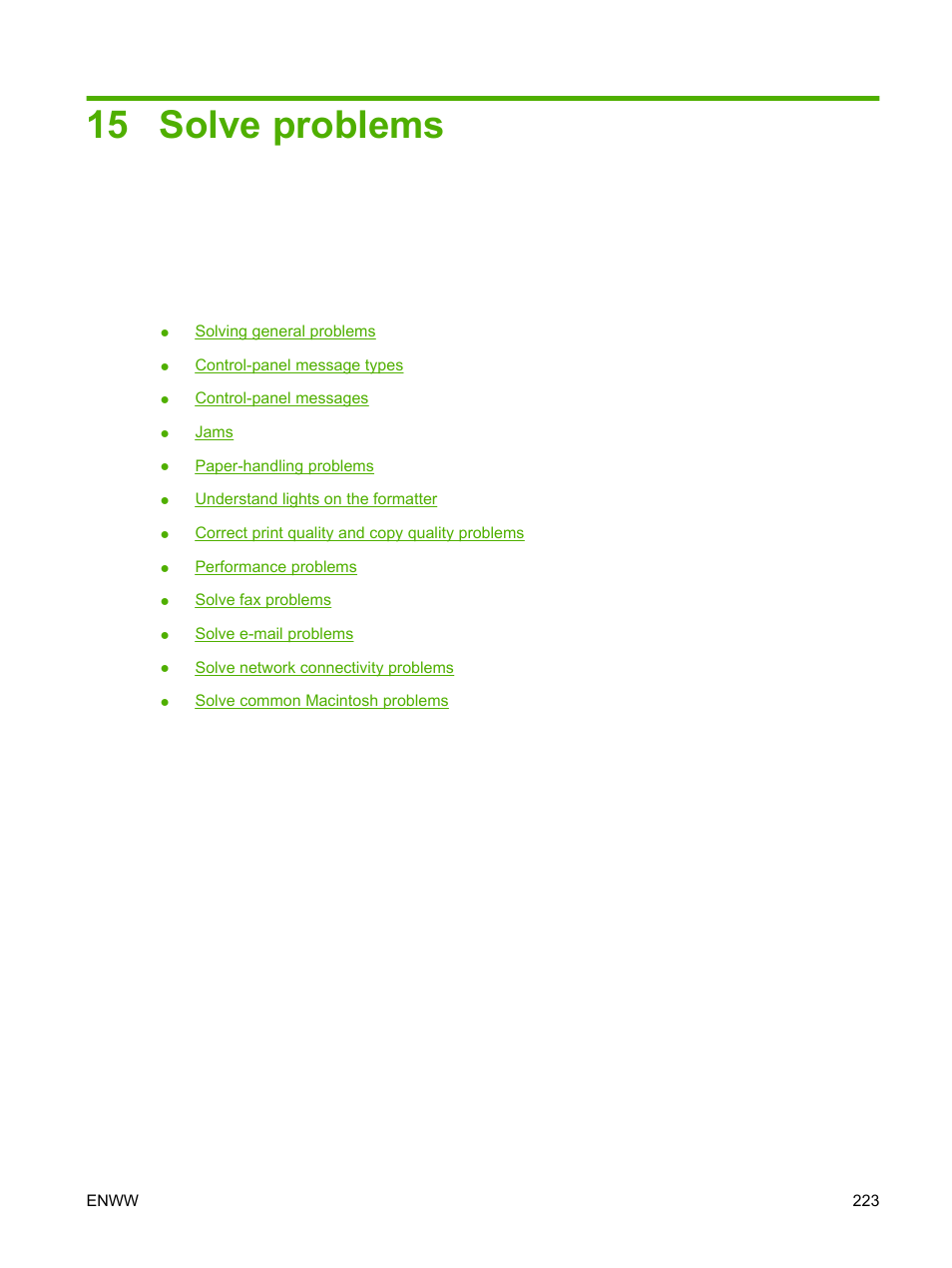 Solve problems, 15 solve problems | HP Color LaserJet CM6030CM6040 Multifunction Printer series User Manual | Page 239 / 338