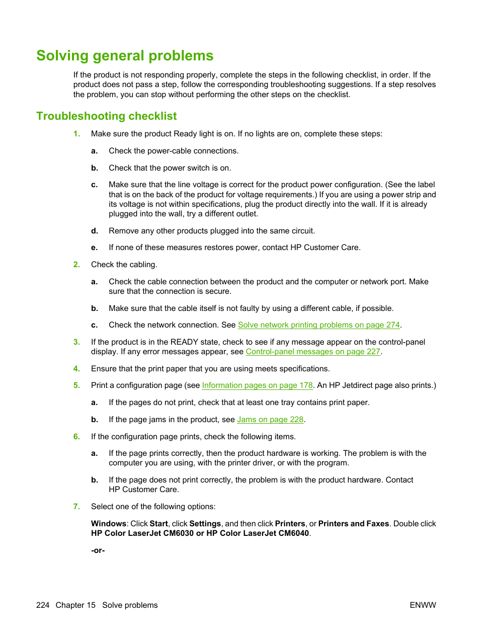 Solving general problems, Troubleshooting checklist | HP Color LaserJet CM6030CM6040 Multifunction Printer series User Manual | Page 240 / 338