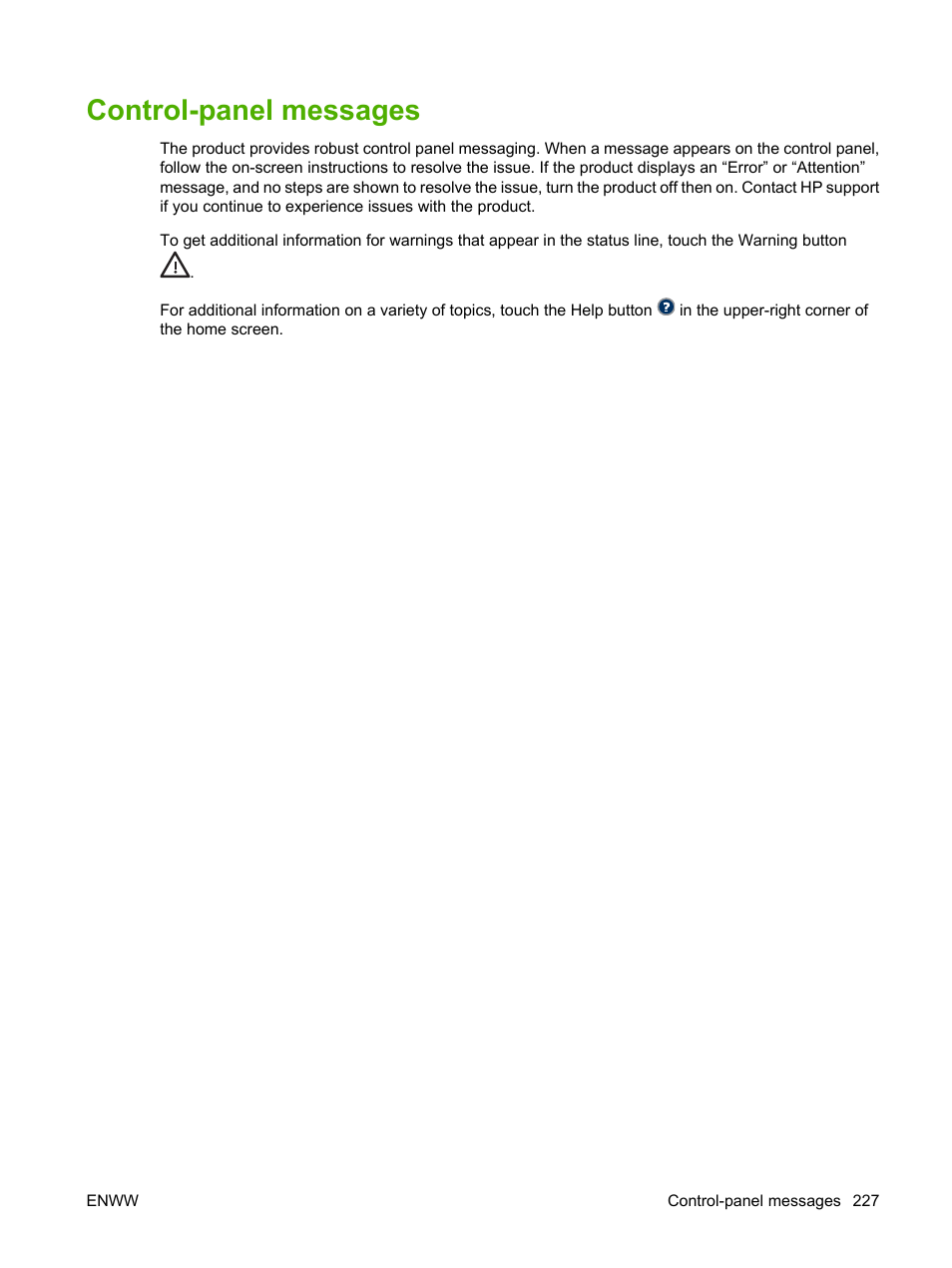 Control-panel messages | HP Color LaserJet CM6030CM6040 Multifunction Printer series User Manual | Page 243 / 338