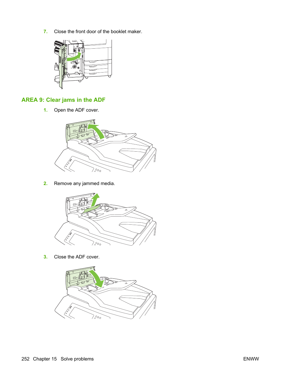 Area 9: clear jams in the adf | HP Color LaserJet CM6030CM6040 Multifunction Printer series User Manual | Page 268 / 338