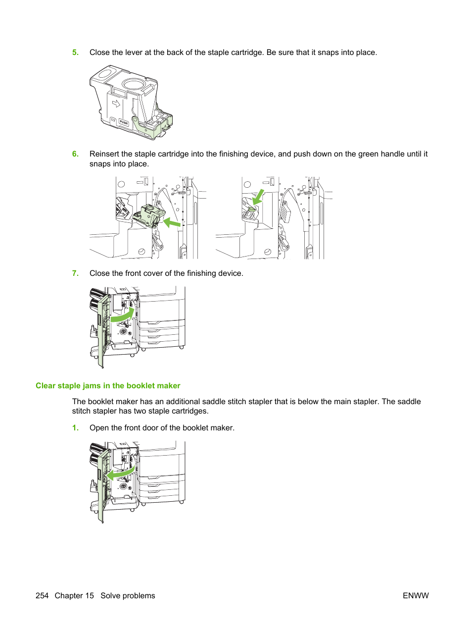 Clear staple jams in the booklet maker | HP Color LaserJet CM6030CM6040 Multifunction Printer series User Manual | Page 270 / 338