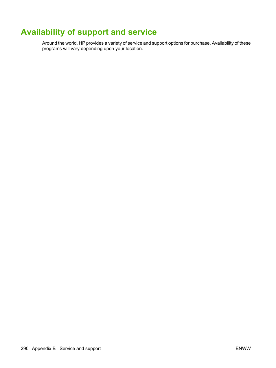 Availability of support and service | HP Color LaserJet CM6030CM6040 Multifunction Printer series User Manual | Page 306 / 338