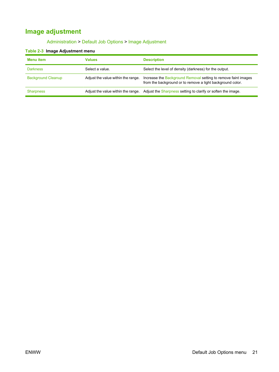 Image adjustment | HP Color LaserJet CM6030CM6040 Multifunction Printer series User Manual | Page 37 / 338