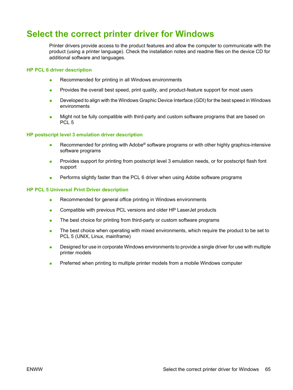 Select the correct printer driver for windows | HP Color LaserJet CM6030CM6040 Multifunction Printer series User Manual | Page 81 / 338