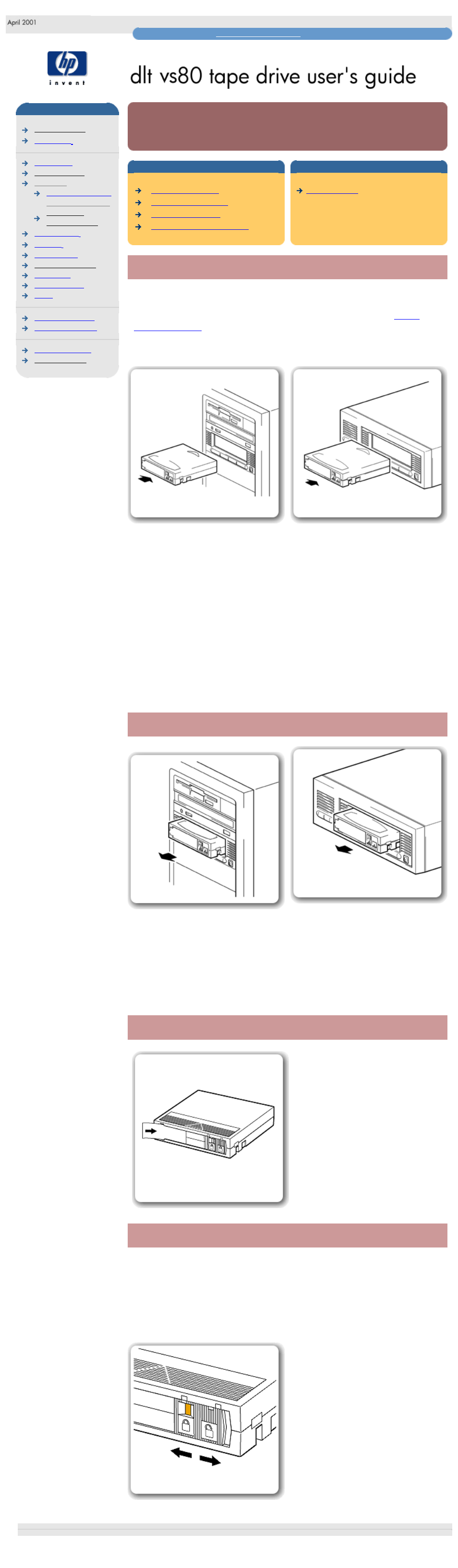 Loading and unloading, Labels, cartridge, Loading a cartridge | Unloading a cartridge, Write-protecting see, Write-protecting cartridges, Loading and unloading a cartridge, Labeling cartridges, Write-protecting cartridge, Loading & unloading | HP StorageWorks DLT VS80 Tape Drive User Manual | Page 12 / 79