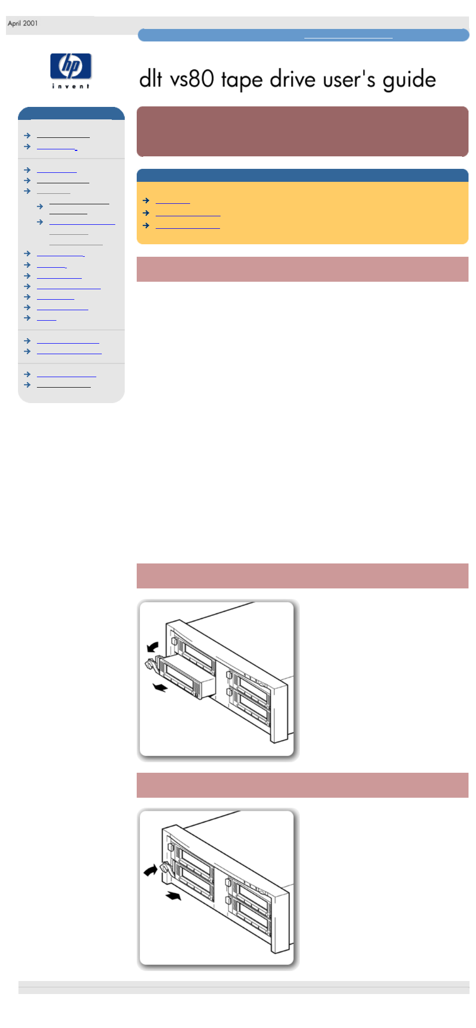 Removable drives, Replacing a removable drive, Overview | Removing a drive, Replacing a drive | HP StorageWorks DLT VS80 Tape Drive User Manual | Page 13 / 79