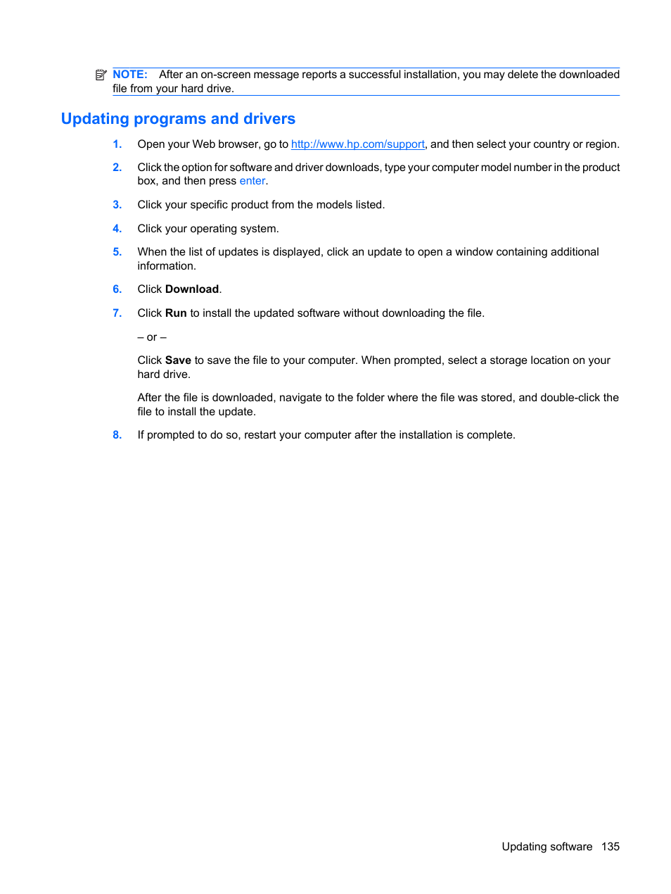 Updating programs and drivers | HP ProBook 6555b Notebook-PC User Manual | Page 145 / 175