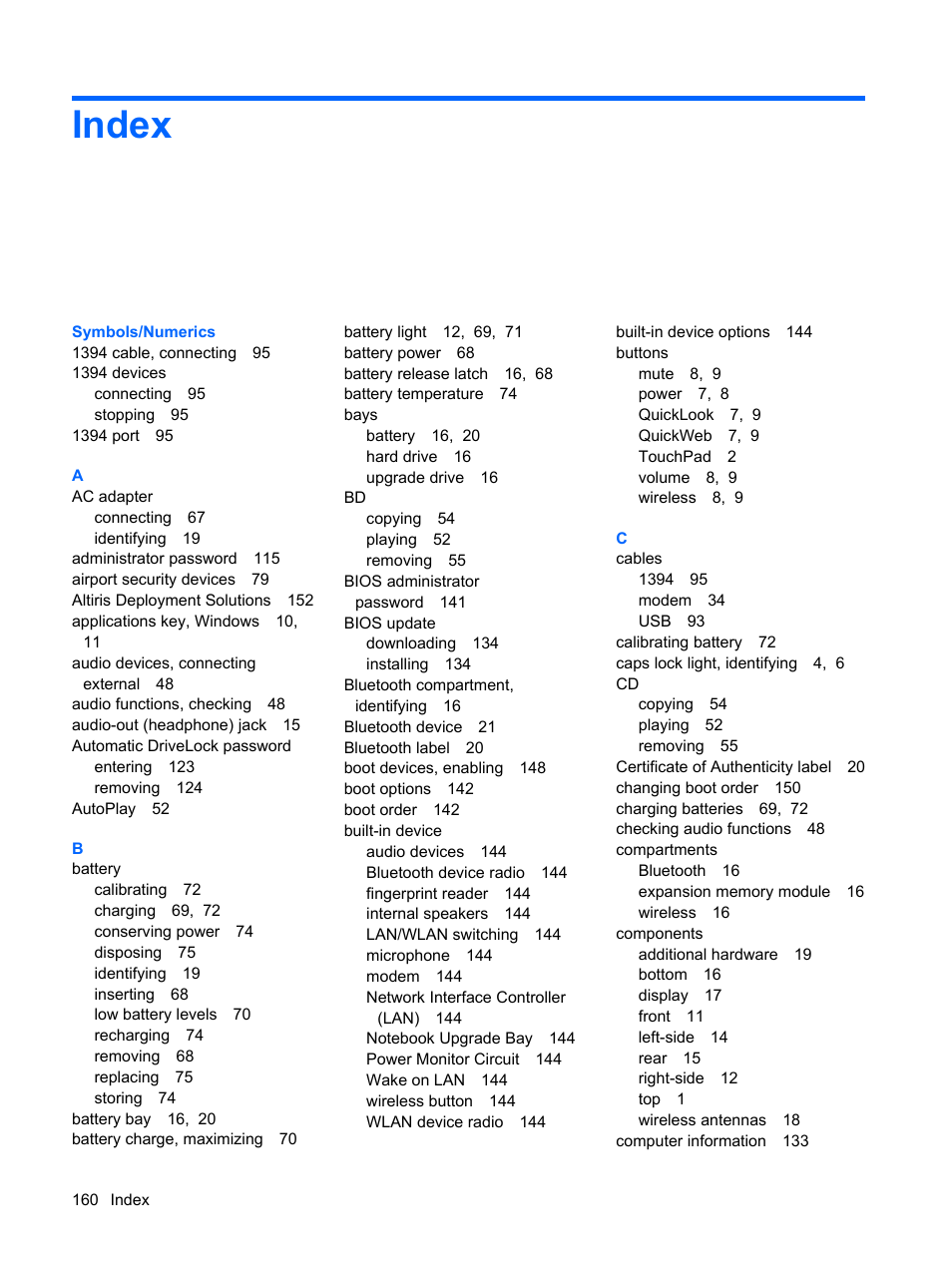 Index | HP ProBook 6555b Notebook-PC User Manual | Page 170 / 175