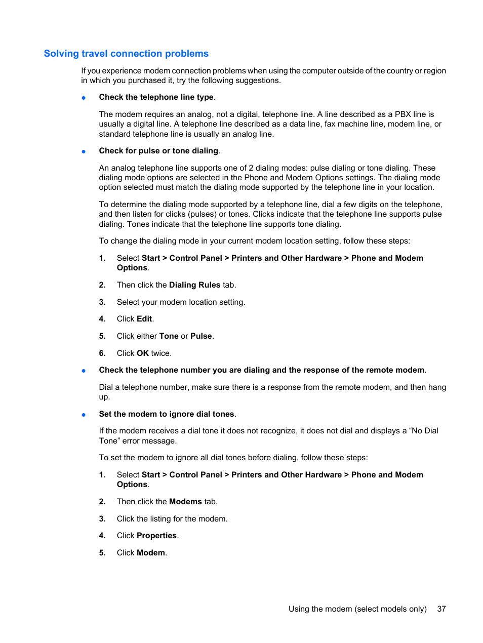 Solving travel connection problems | HP ProBook 6555b Notebook-PC User Manual | Page 47 / 175