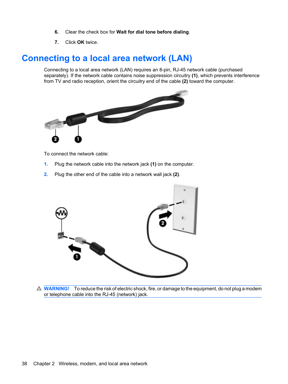 Connecting to a local area network (lan) | HP ProBook 6555b Notebook-PC User Manual | Page 48 / 175