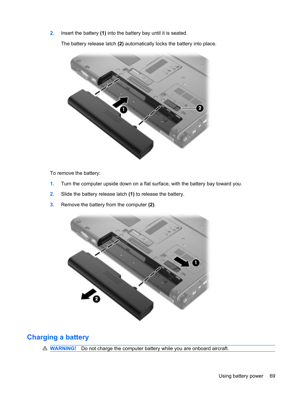 Charging a battery | HP ProBook 6555b Notebook-PC User Manual | Page 79 / 175