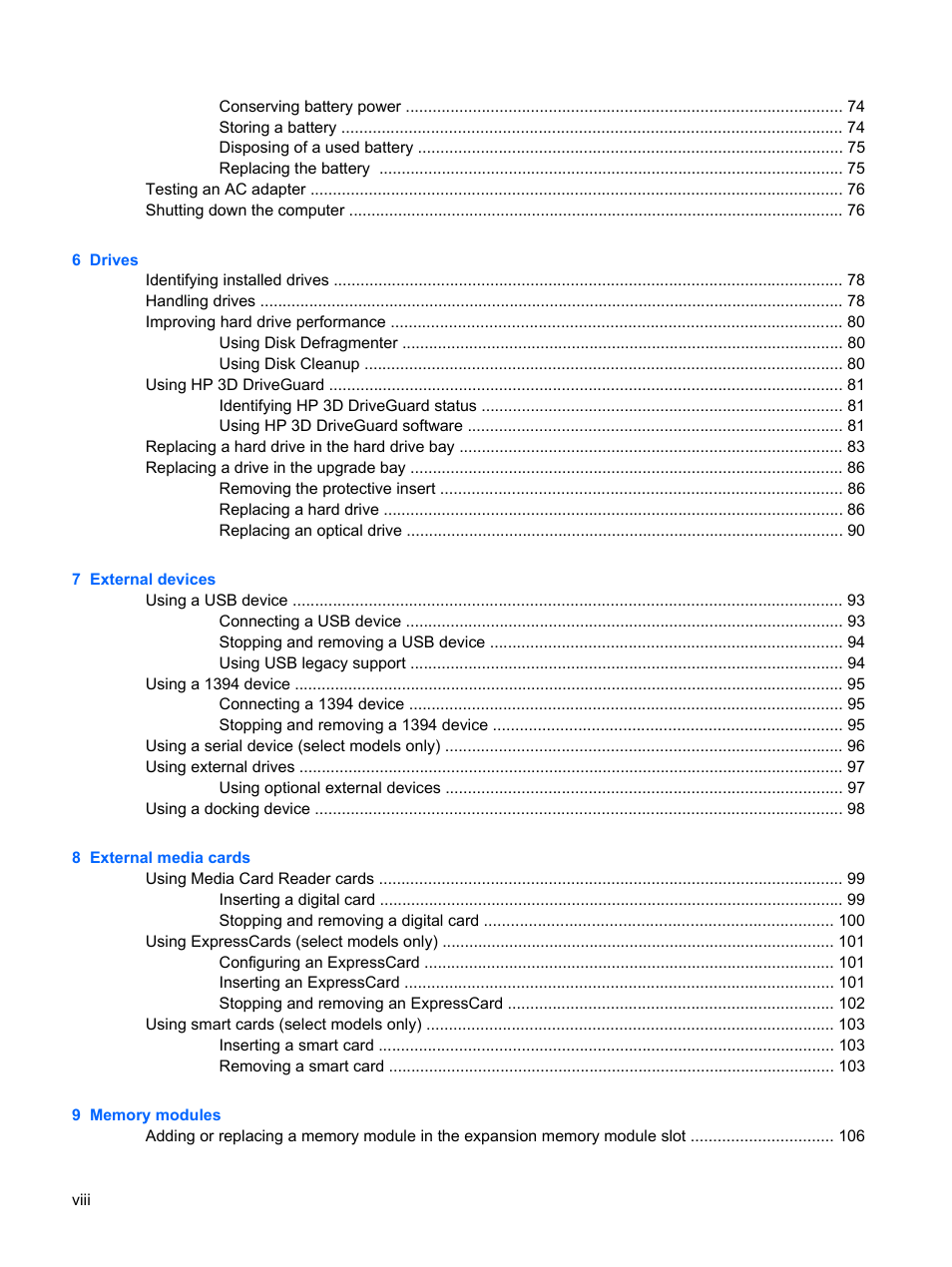HP ProBook 6555b Notebook-PC User Manual | Page 8 / 175