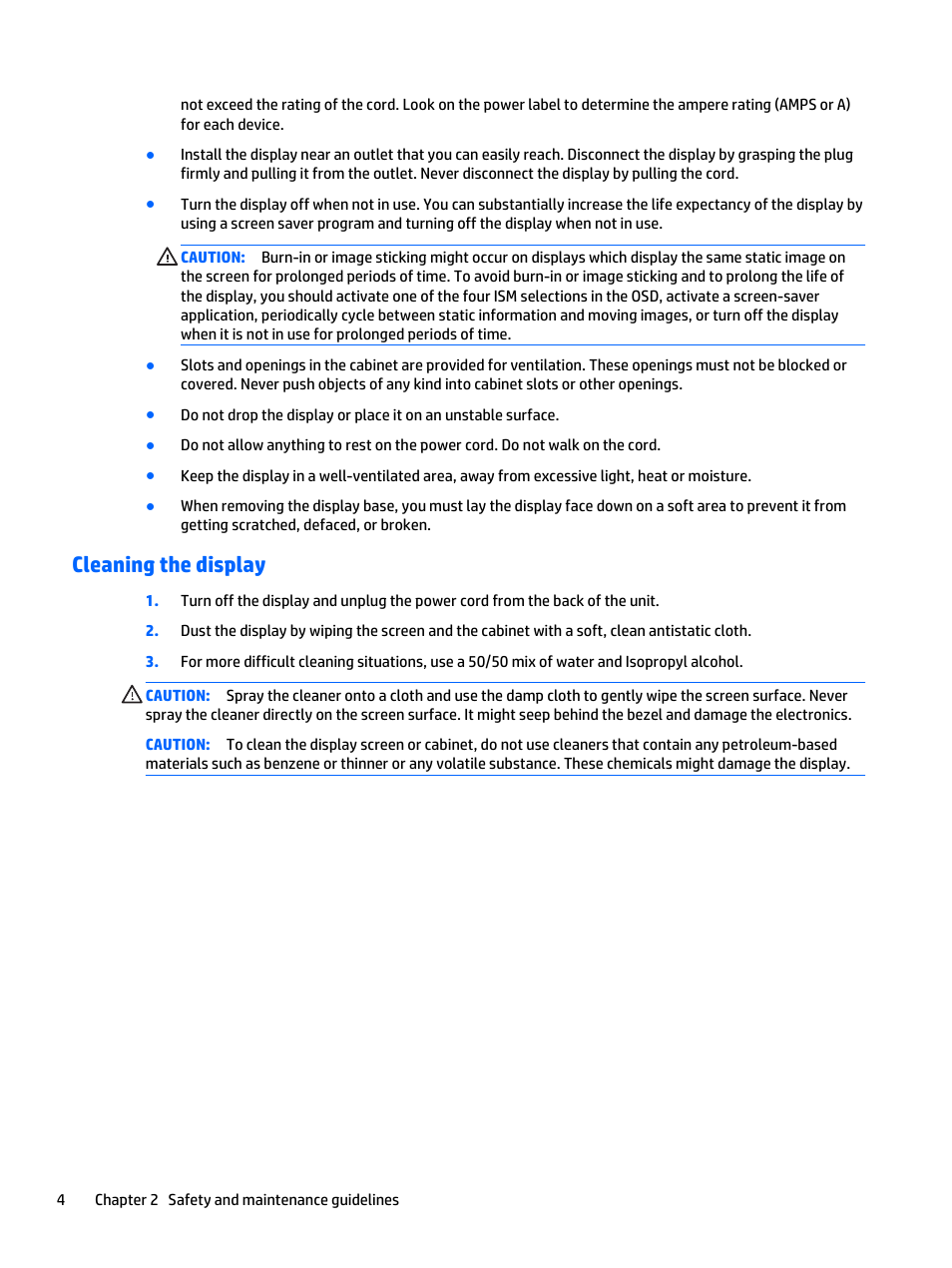 Cleaning the display | HP LD4235 41.92-inch LED Digital Signage Display User Manual | Page 14 / 111