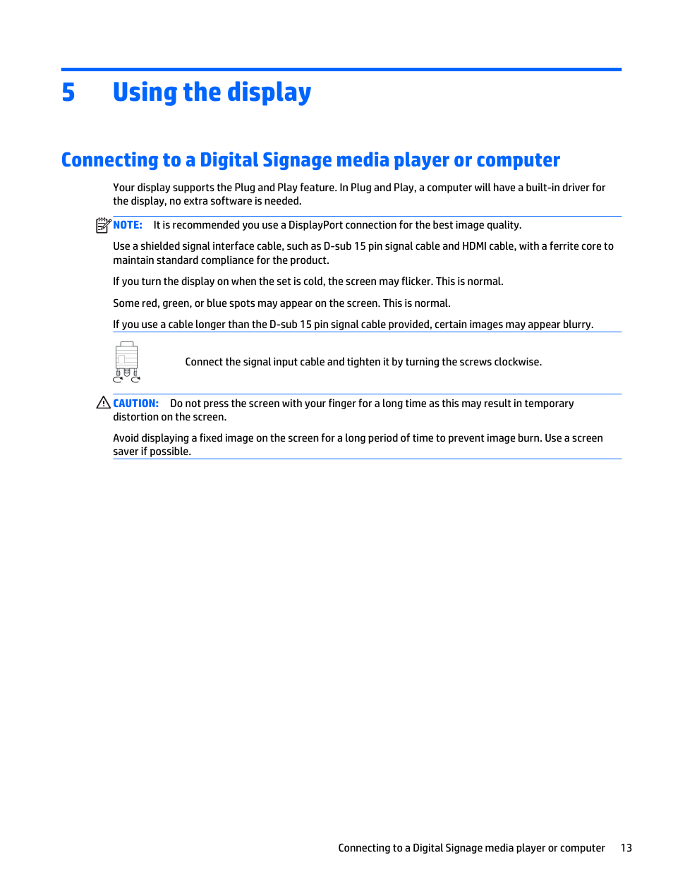 Using the display, 5 using the display, 5using the display | HP LD4235 41.92-inch LED Digital Signage Display User Manual | Page 23 / 111