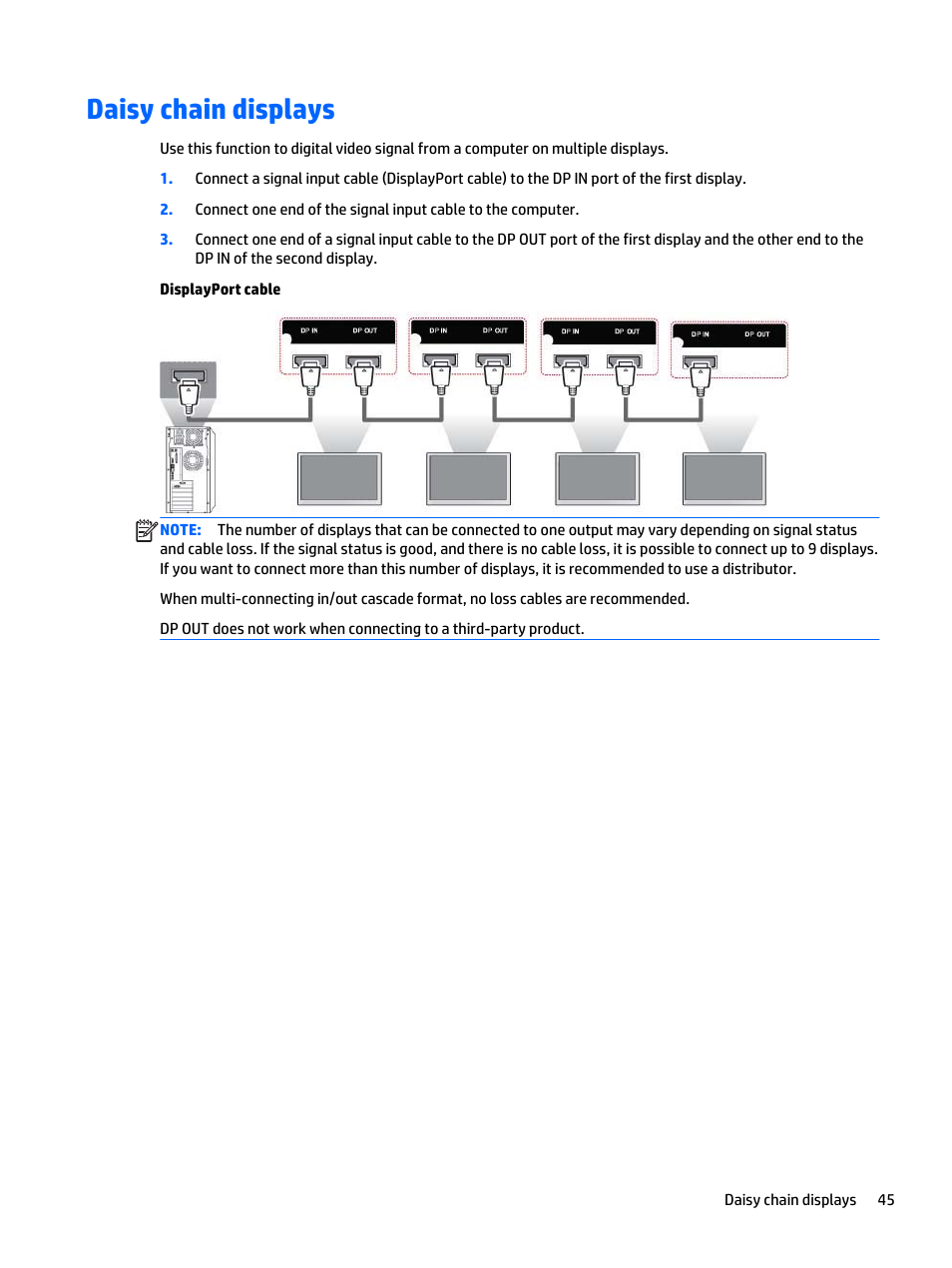 Daisy chain displays | HP LD4235 41.92-inch LED Digital Signage Display User Manual | Page 55 / 111