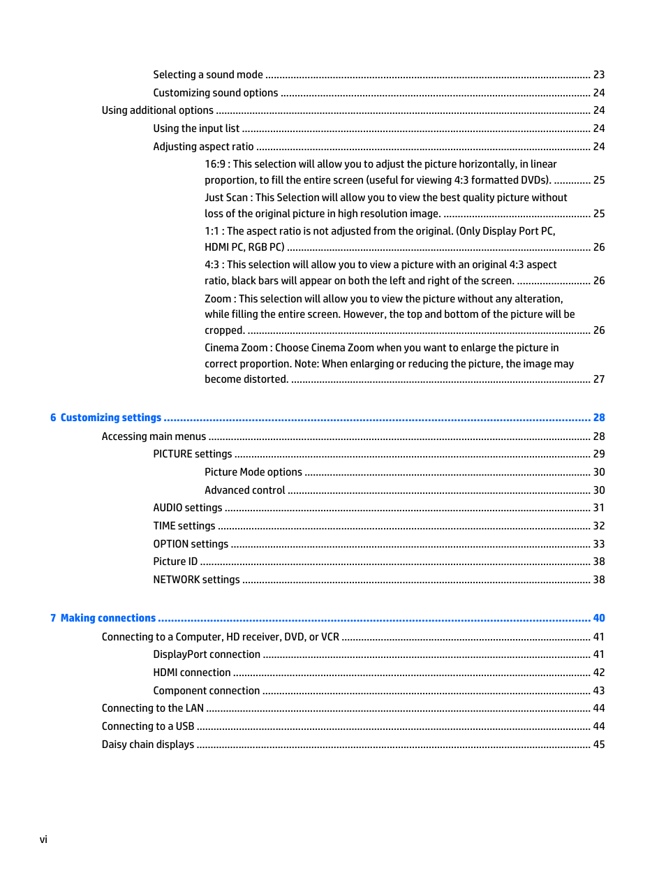 HP LD4235 41.92-inch LED Digital Signage Display User Manual | Page 6 / 111