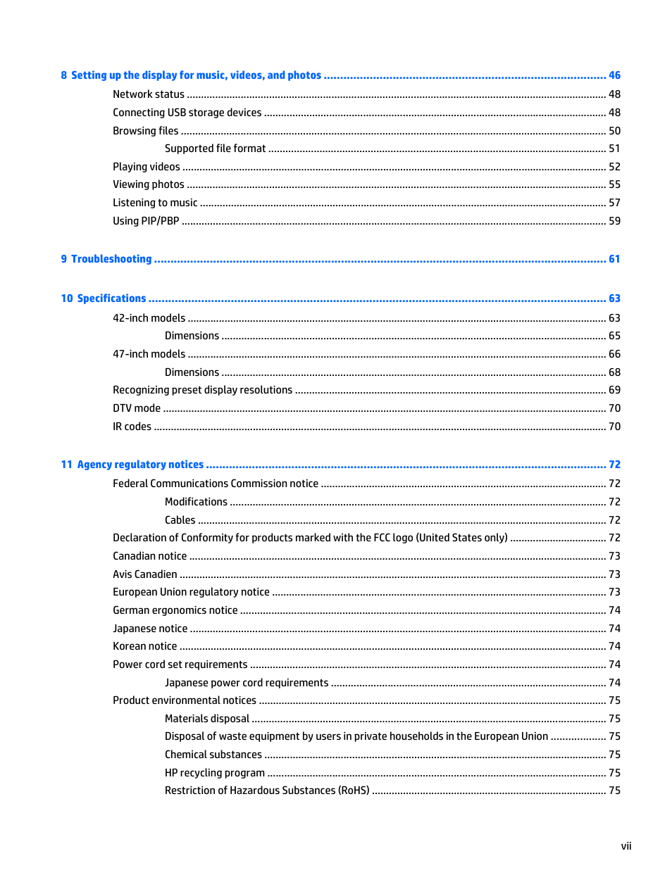 HP LD4235 41.92-inch LED Digital Signage Display User Manual | Page 7 / 111