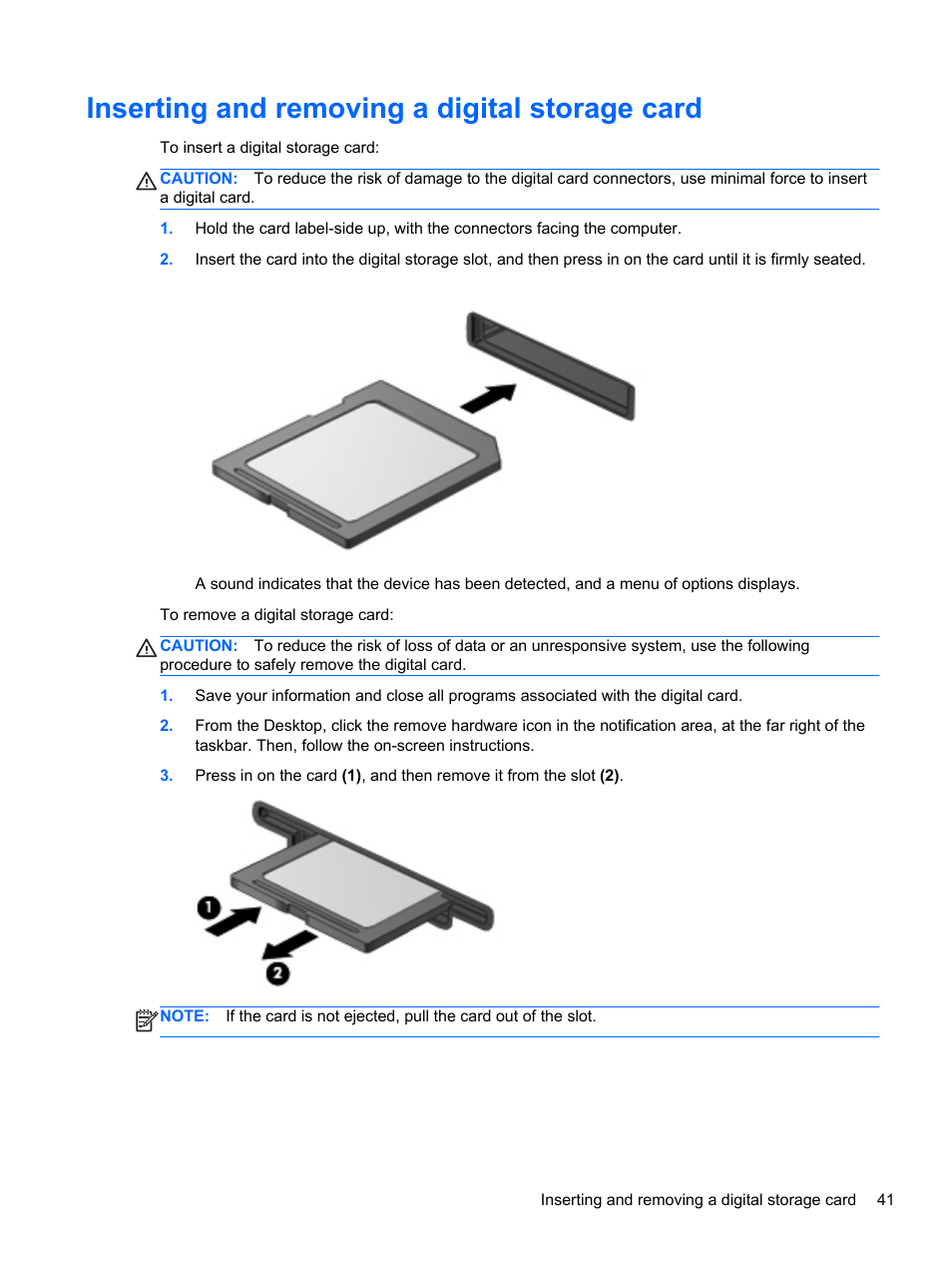 Inserting and removing a digital storage card | HP Pavilion g7-2254ca Notebook PC User Manual | Page 51 / 84