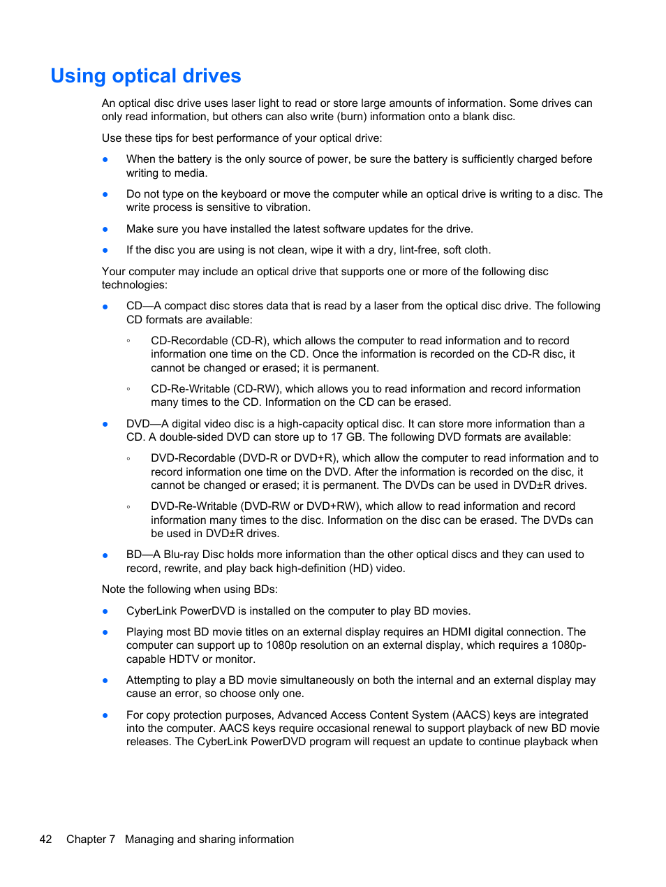 Using optical drives | HP Pavilion g7-2254ca Notebook PC User Manual | Page 52 / 84
