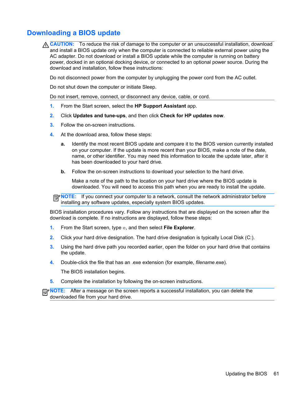 Downloading a bios update | HP Pavilion g7-2254ca Notebook PC User Manual | Page 71 / 84