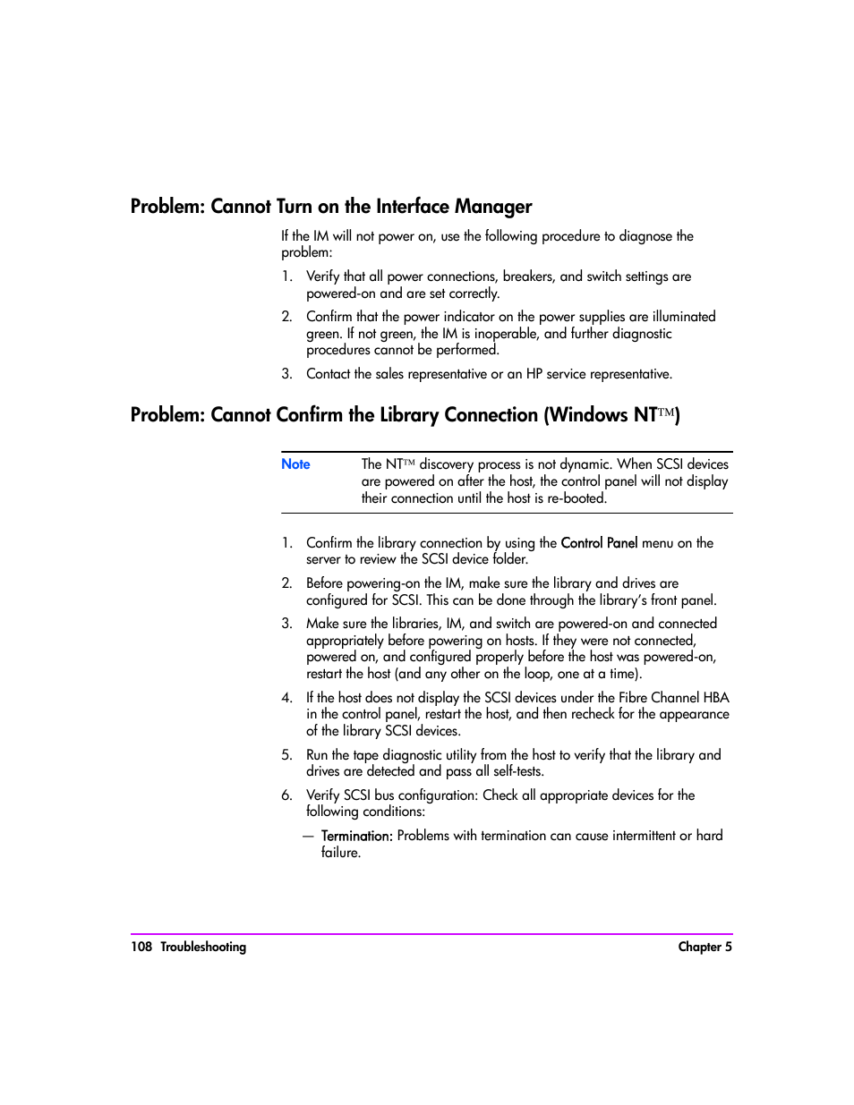 Problem: cannot turn on the interface manager, Problem: cannot turn on the interface manager 108 | HP Tape Library Interface Manager Software User Manual | Page 108 / 138