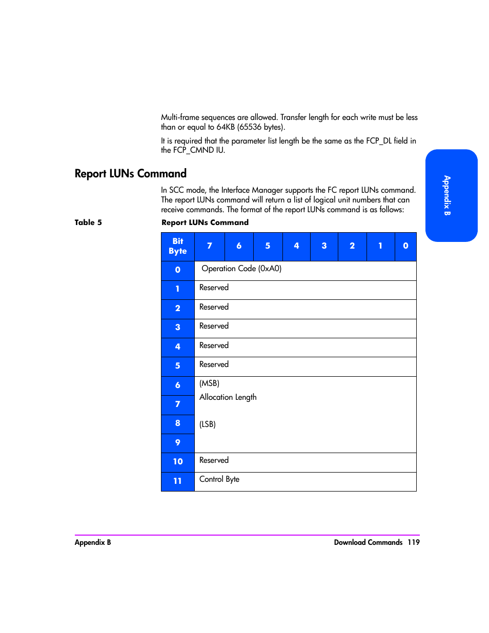 Report luns command, Report luns command 119 | HP Tape Library Interface Manager Software User Manual | Page 119 / 138